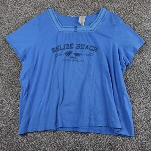 Womens Plus‎ Size 2X Belize Beach Graphic T Shirt Blue Cotton Blend Fun in Sun